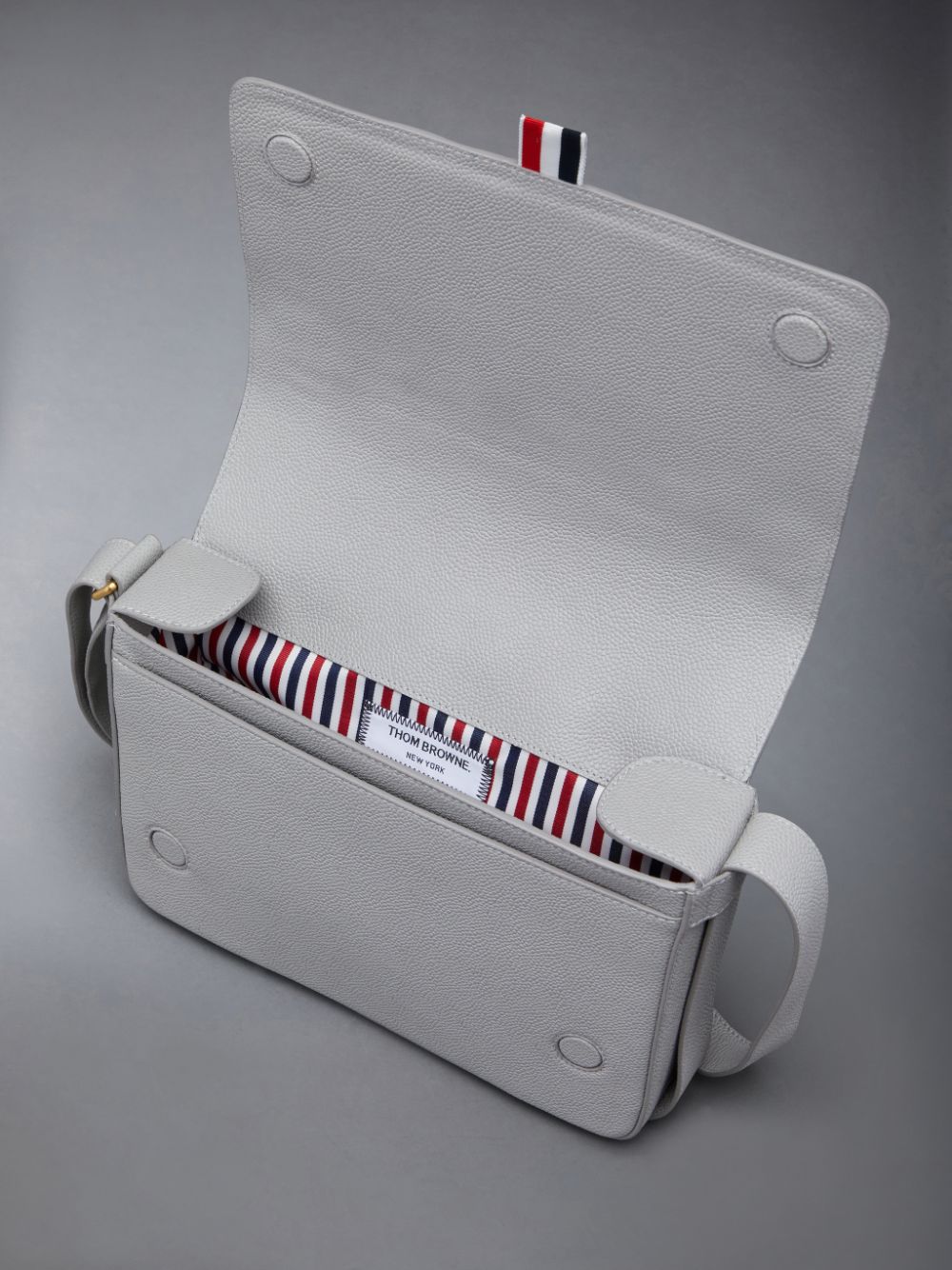 Bolsa De Hombro Thom Browne Pebble Grain 4-Bar Reporter Hombre Gris | HWY15O94826