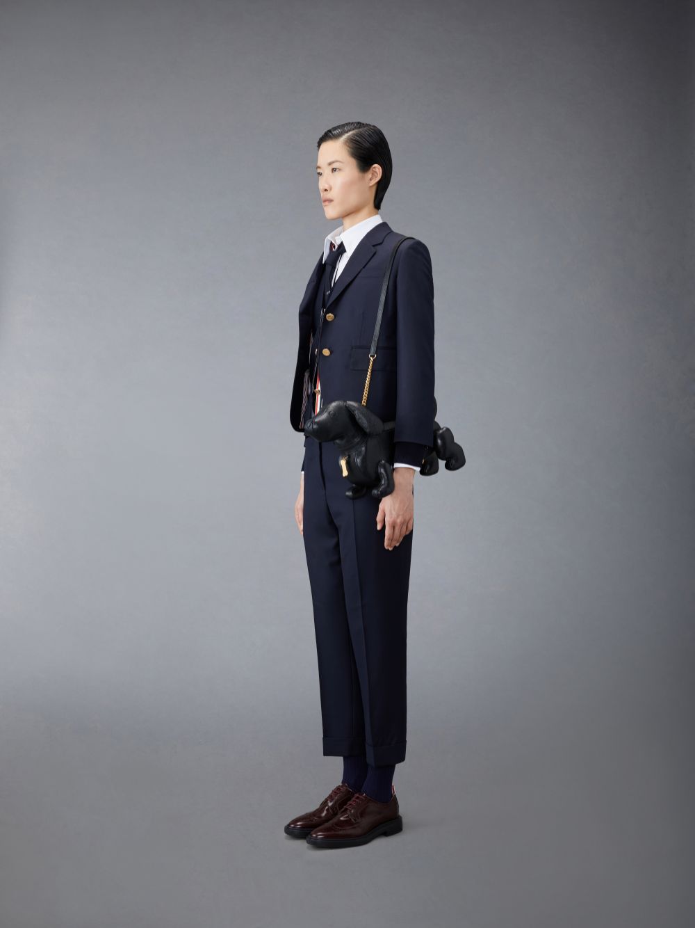 Bolsas Hombro Thom Browne Mini Hector Chain in Pebble Grain Mujer Negras | FGA78H47026