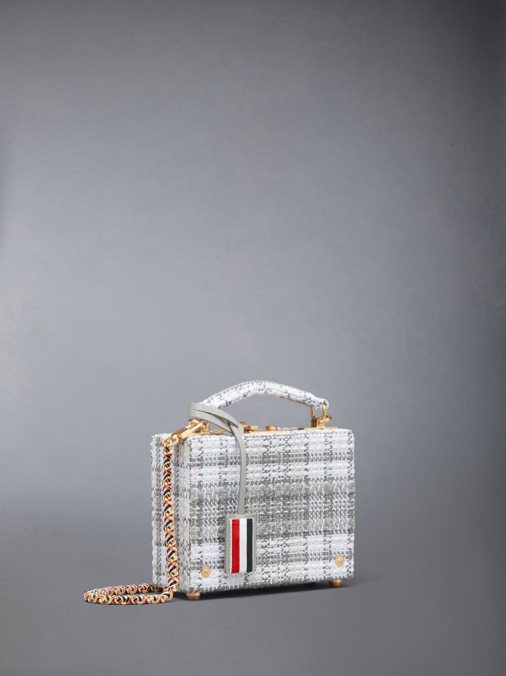 Bolsas Hombro Thom Browne Tartan Tweed Woven Chain Micro Attache Case Mujer Gris | URT45E21289
