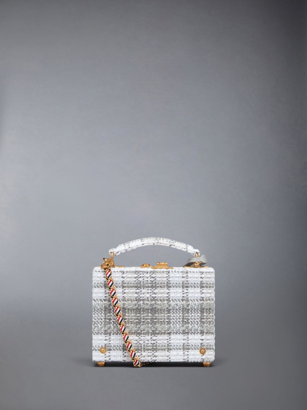 Bolsas Hombro Thom Browne Tartan Tweed Woven Chain Micro Attache Case Mujer Gris | URT45E21289