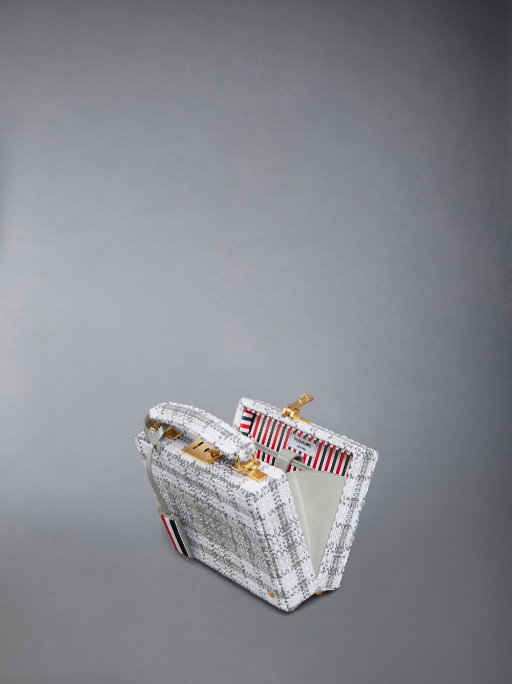 Bolsas Hombro Thom Browne Tartan Tweed Woven Chain Micro Attache Case Mujer Gris | URT45E21289