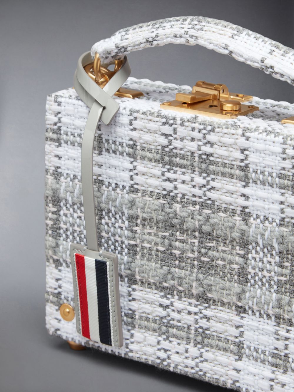 Bolsas Hombro Thom Browne Tartan Tweed Woven Chain Micro Attache Case Mujer Gris | URT45E21289