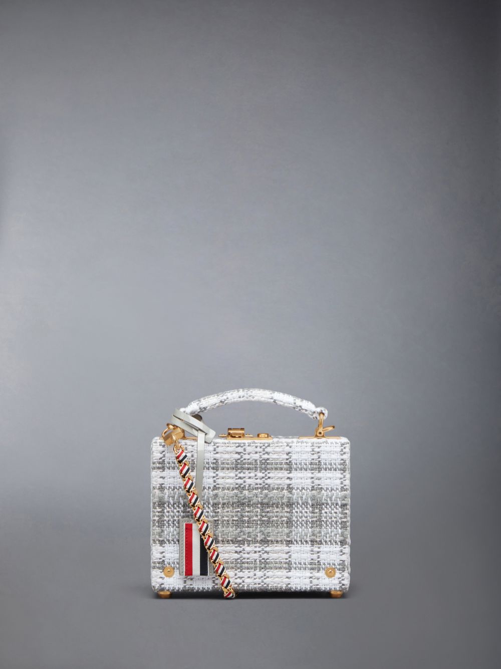 Bolsas Hombro Thom Browne Tartan Tweed Woven Chain Micro Attache Case Mujer Gris | URT45E21289