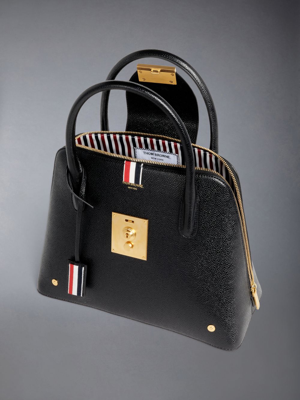 Bolso Satchel Thom Browne Pebble Grain Leather Removable Shoulder Strap Mrs. Mujer Negras | APJ40I15676