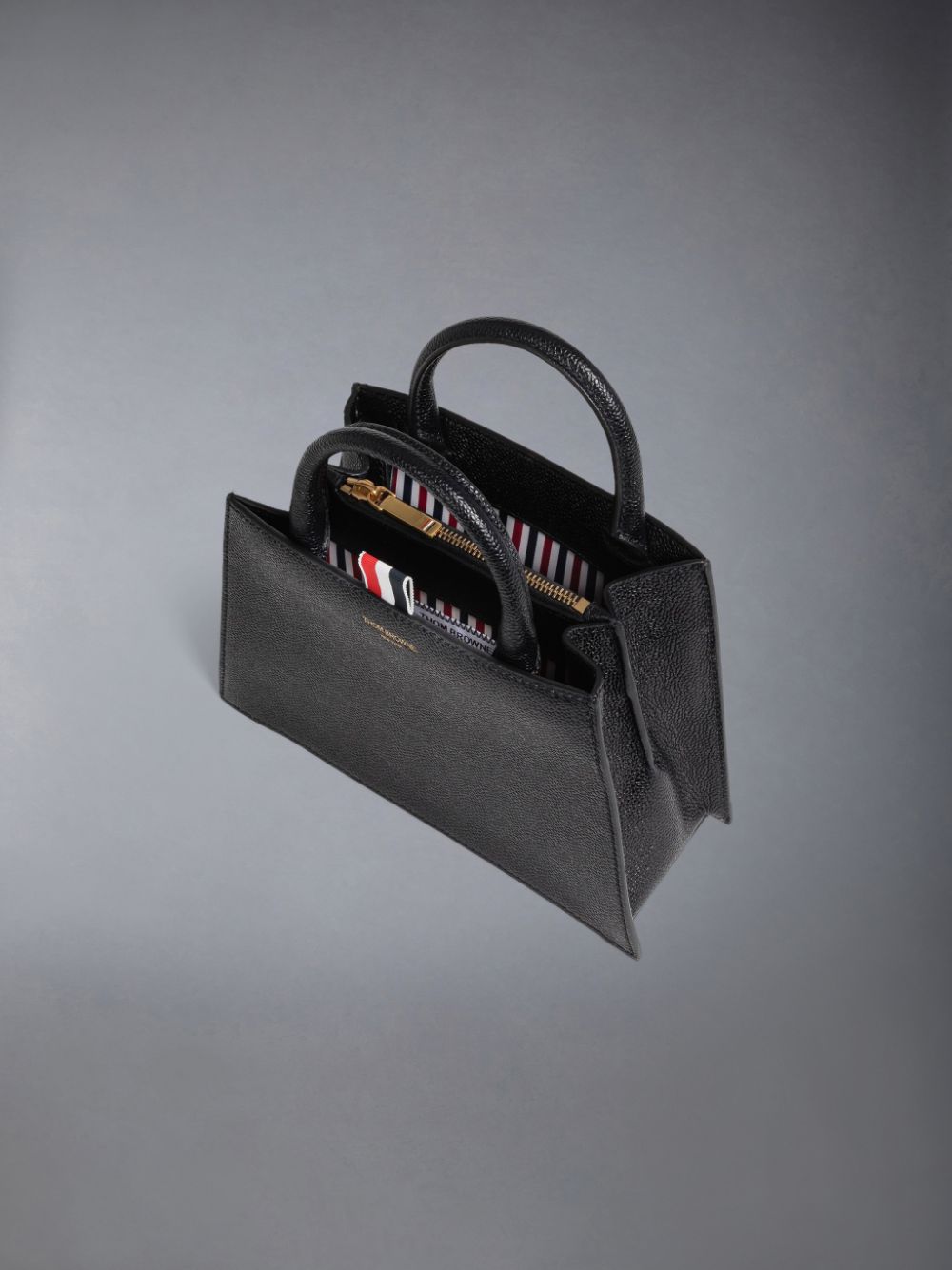 Bolso Tote Thom Browne Pebble Grain Leather Mini Trapeze Mujer Negras | LZU69O26182