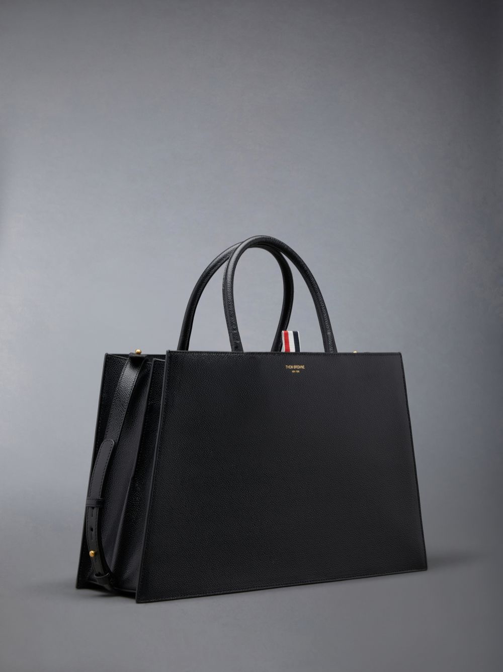 Bolso Tote Thom Browne Pebble Grain Leather Medium Trapeze Hombre Negras | SBO71F58321