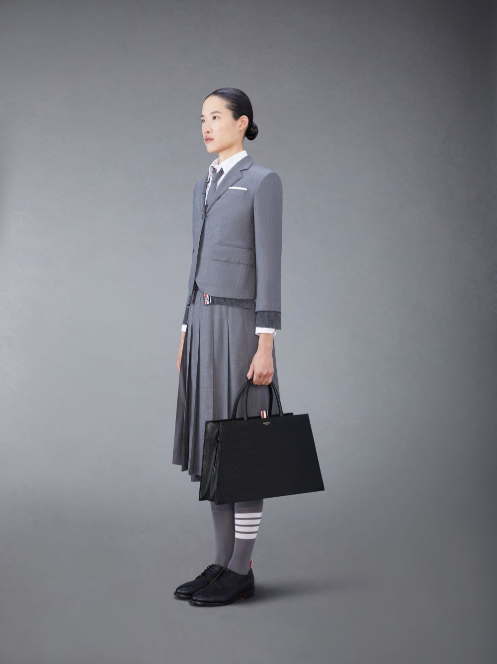 Bolso Tote Thom Browne Pebble Grain Leather Medium Trapeze Hombre Negras | SBO71F58321