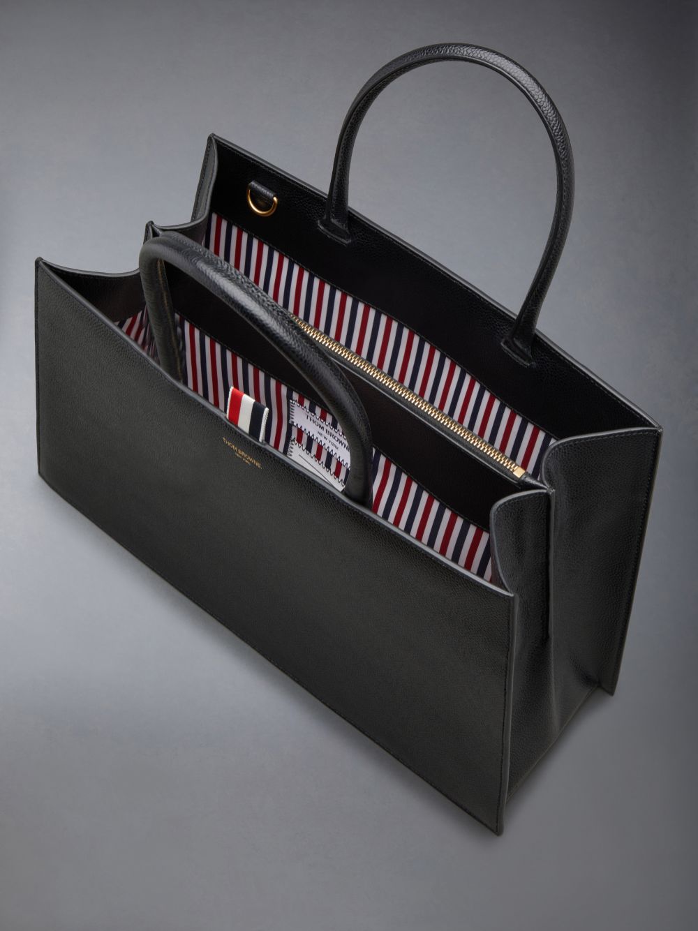 Bolso Tote Thom Browne Pebble Grain Leather Medium Trapeze Hombre Negras | SBO71F58321