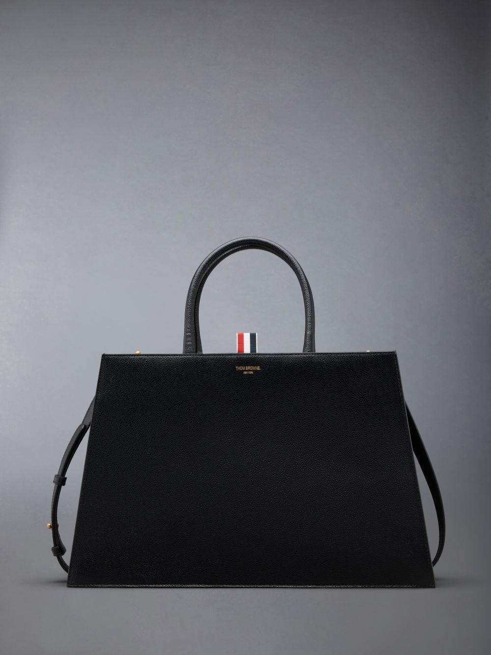 Bolso Tote Thom Browne Pebble Grain Leather Medium Trapeze Hombre Negras | SBO71F58321