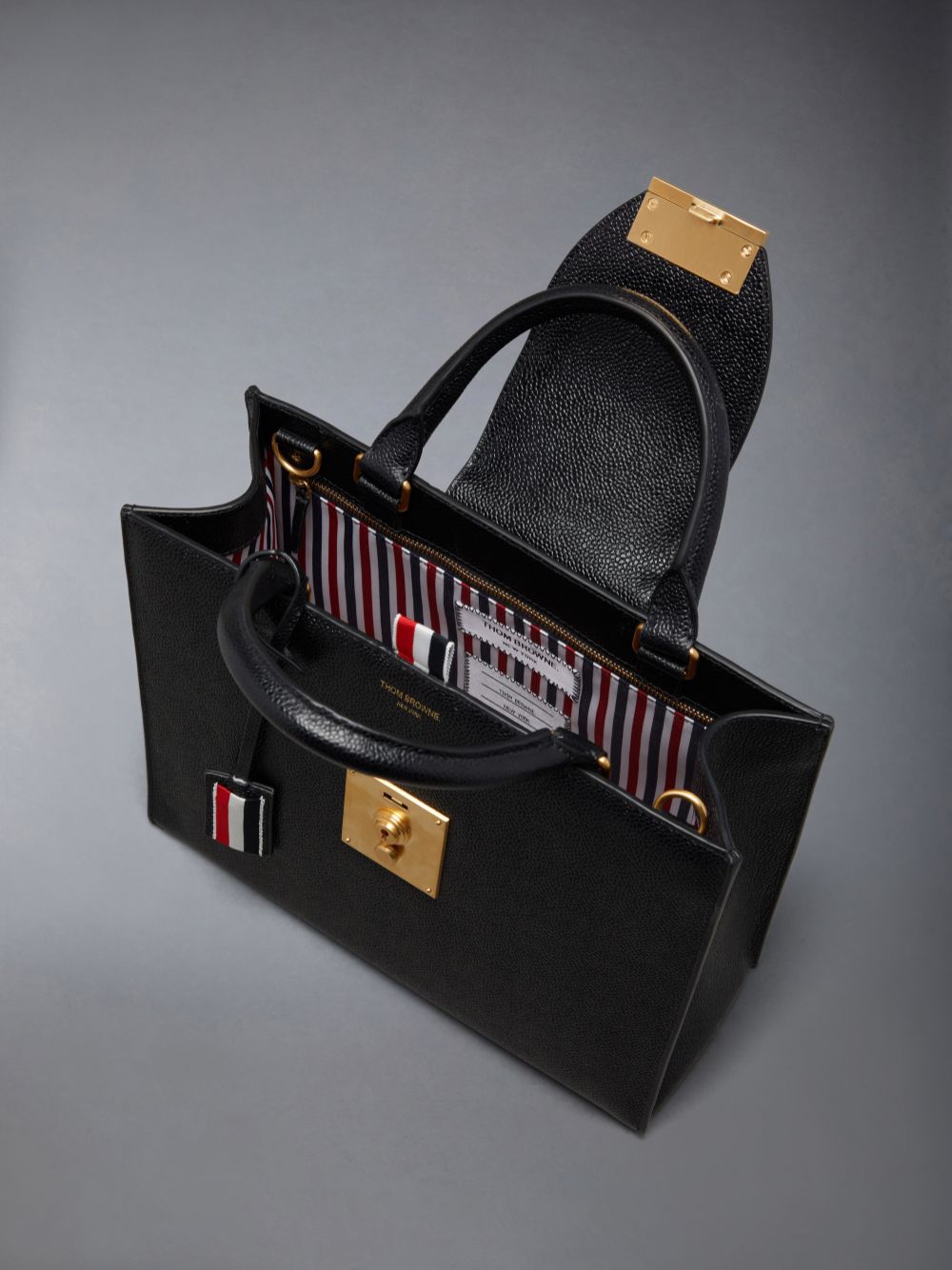 Bolso Tote Thom Browne Pebble Grain Small Mr. Mujer Negras | SLN57X56893