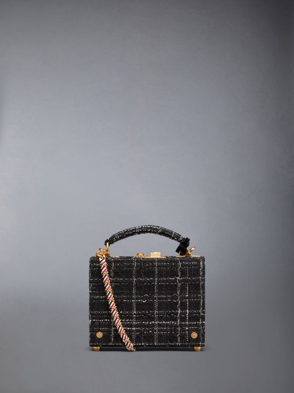 Bolso Tote Thom Browne Plaid Ribbon Tweed Woven Chain Micro Attache Case Mujer Negras | PKE91Y06126