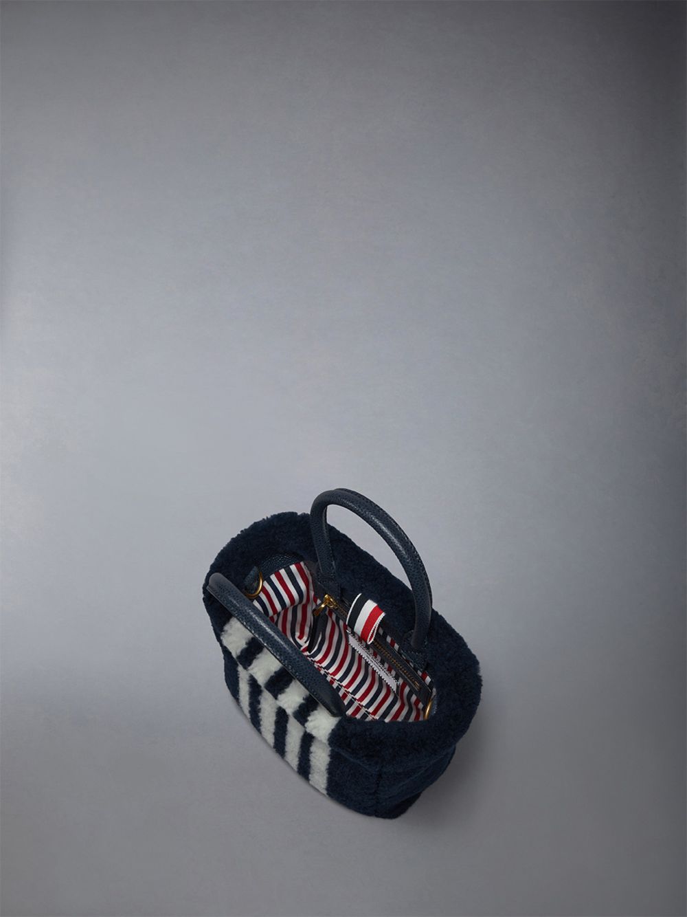 Bolso Tote Thom Browne Small Book W/ Intarsia 4bar in Curly Merino Shearling Mujer Azules | LLZ55T05998