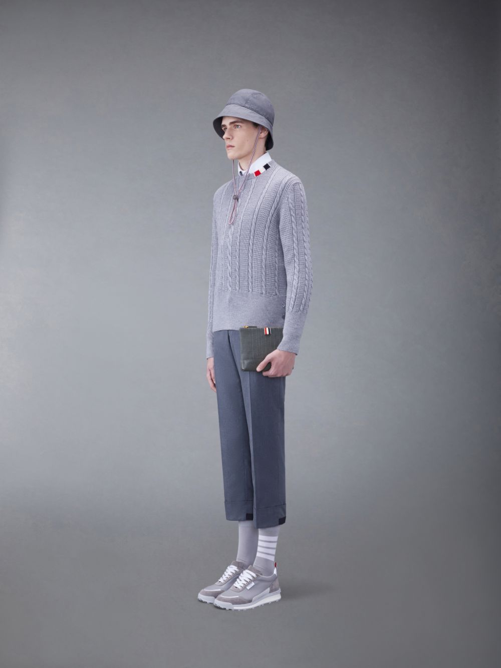 Bolsos De Mano Thom Browne Wool 4-Bar Mujer Gris | PIT67K77713