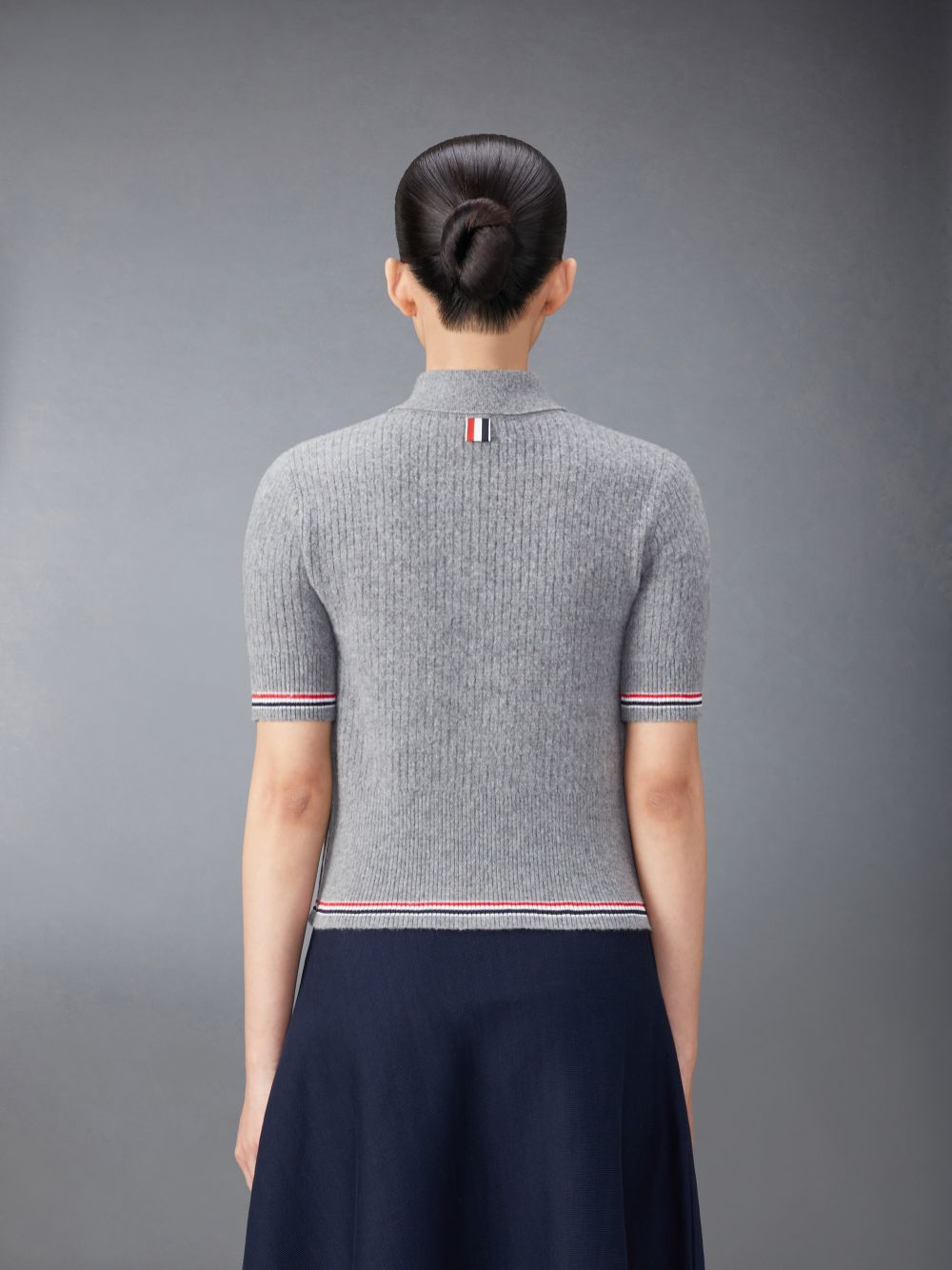 Camisa Polo Thom Browne Merino Wool Brushed Tuck Stitch Keyhole Mujer Gris | QDW59R68554