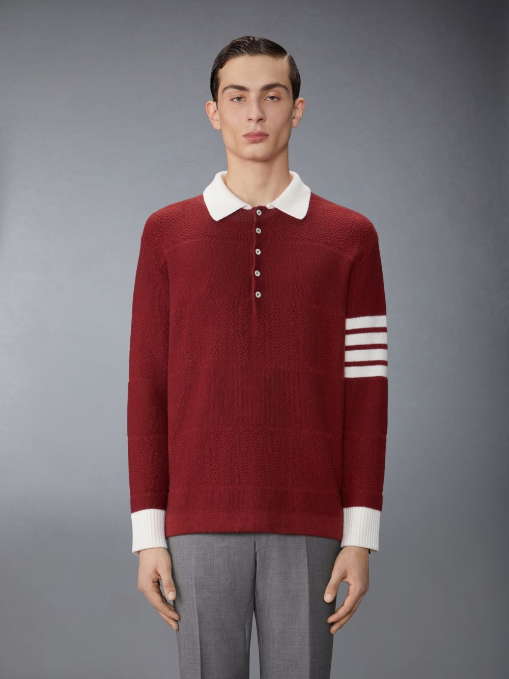 Camisa Polo Thom Browne Merino Wool Jersey Stitch Padded 4-Bar Zip up Hoodie Hombre Rojas | LNX78Q50879