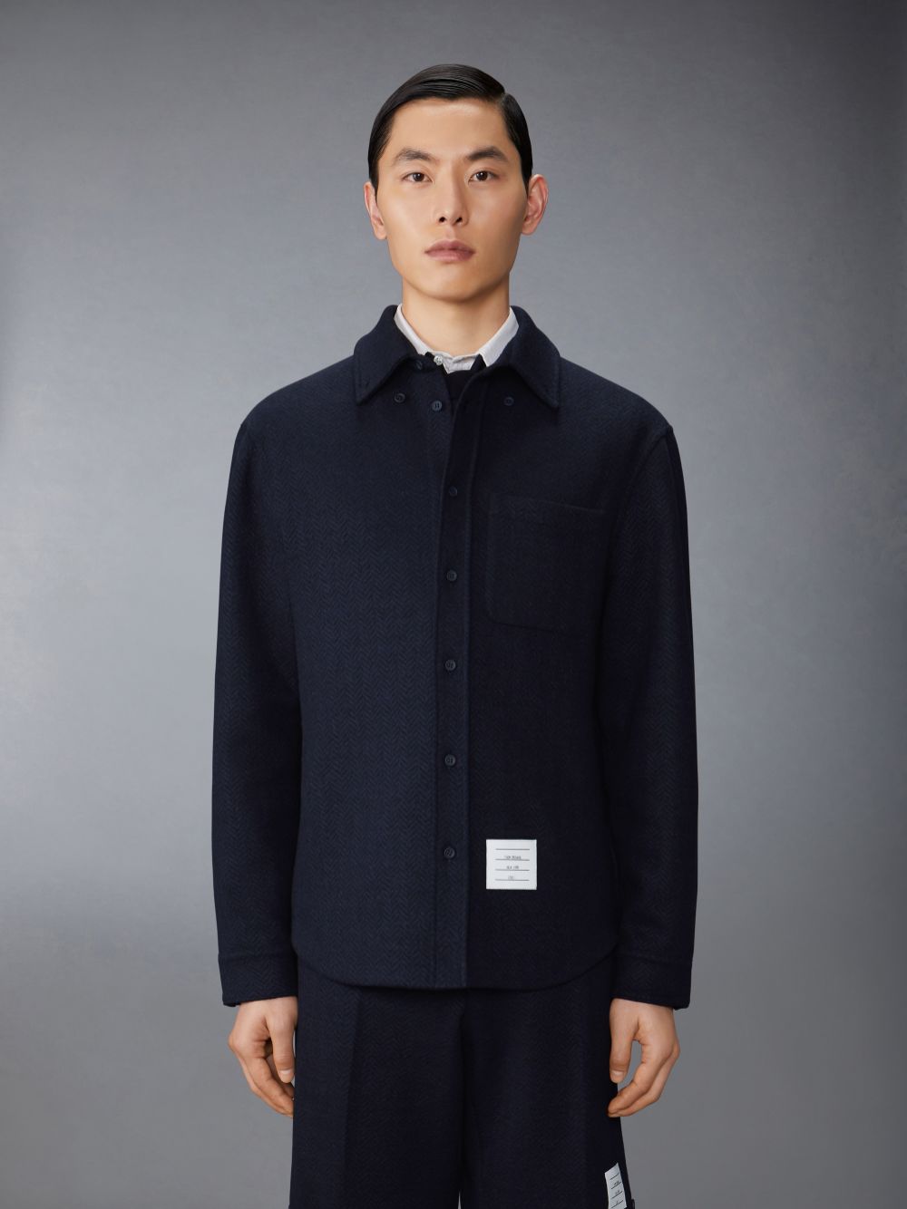 Camisas Thom Browne Boiled Cotton Wool Herringbone Oversized Hombre Azules | QLO08O51836