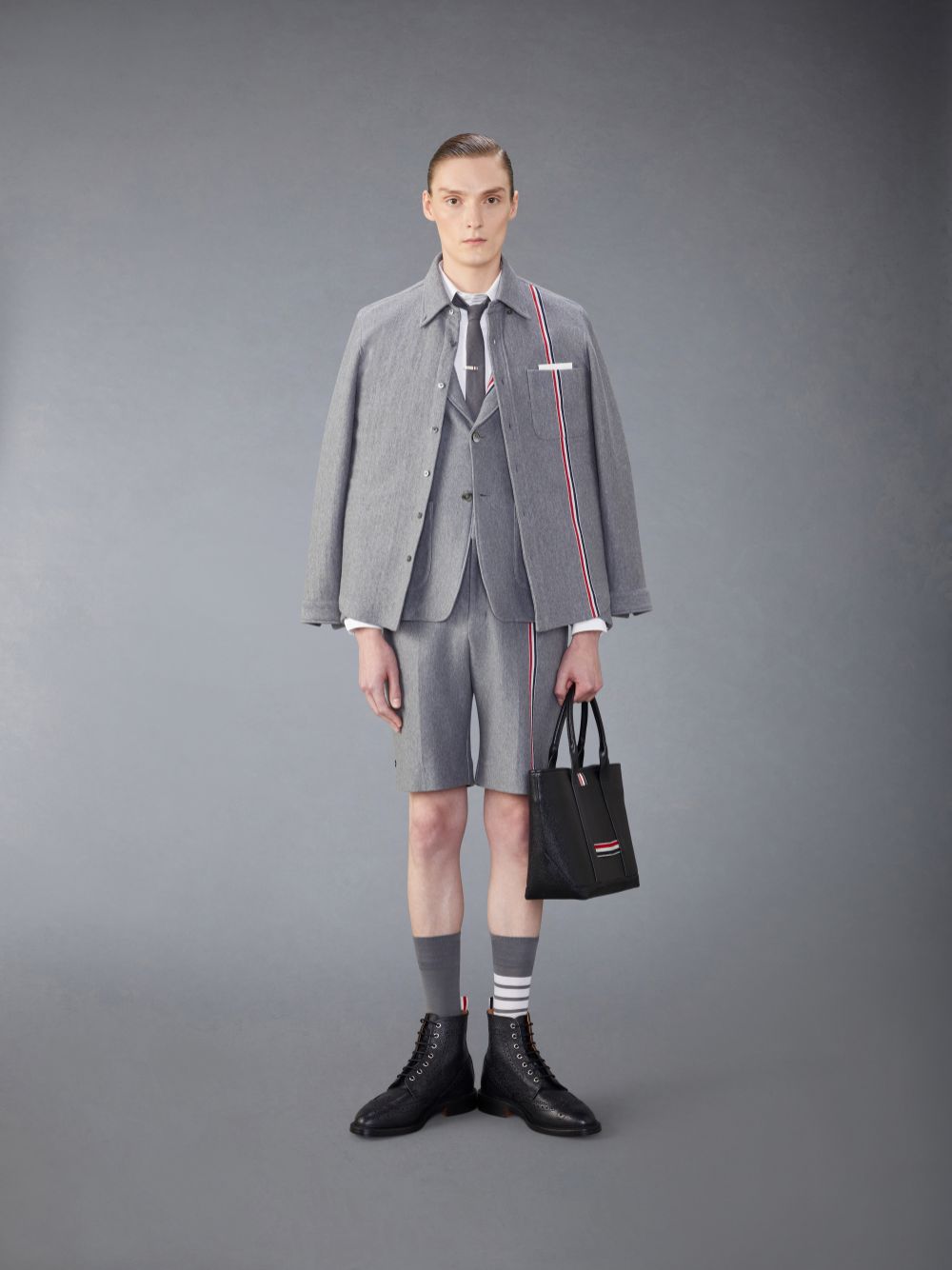 Camisas Thom Browne Knit Cotton Jacket Hombre Gris | SDS27Z42961