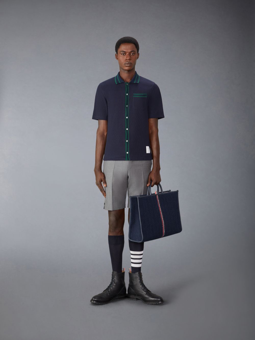 Camisas Thom Browne Pointelle Cotton Hombre Azules | WEG58M52989