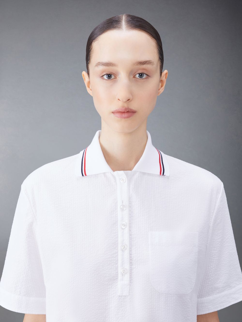 Camisas Thom Browne Seersucker Polo Mujer Blancas | PRS75D24145