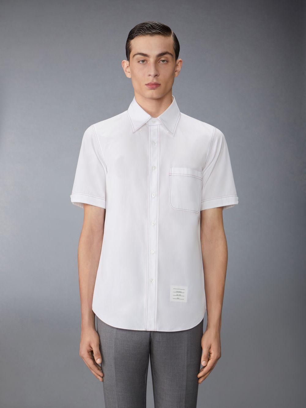 Camisas Thom Browne Solid Poplin Twin Needle Contrast Topstitching Hombre Blancas | NOG34H96754