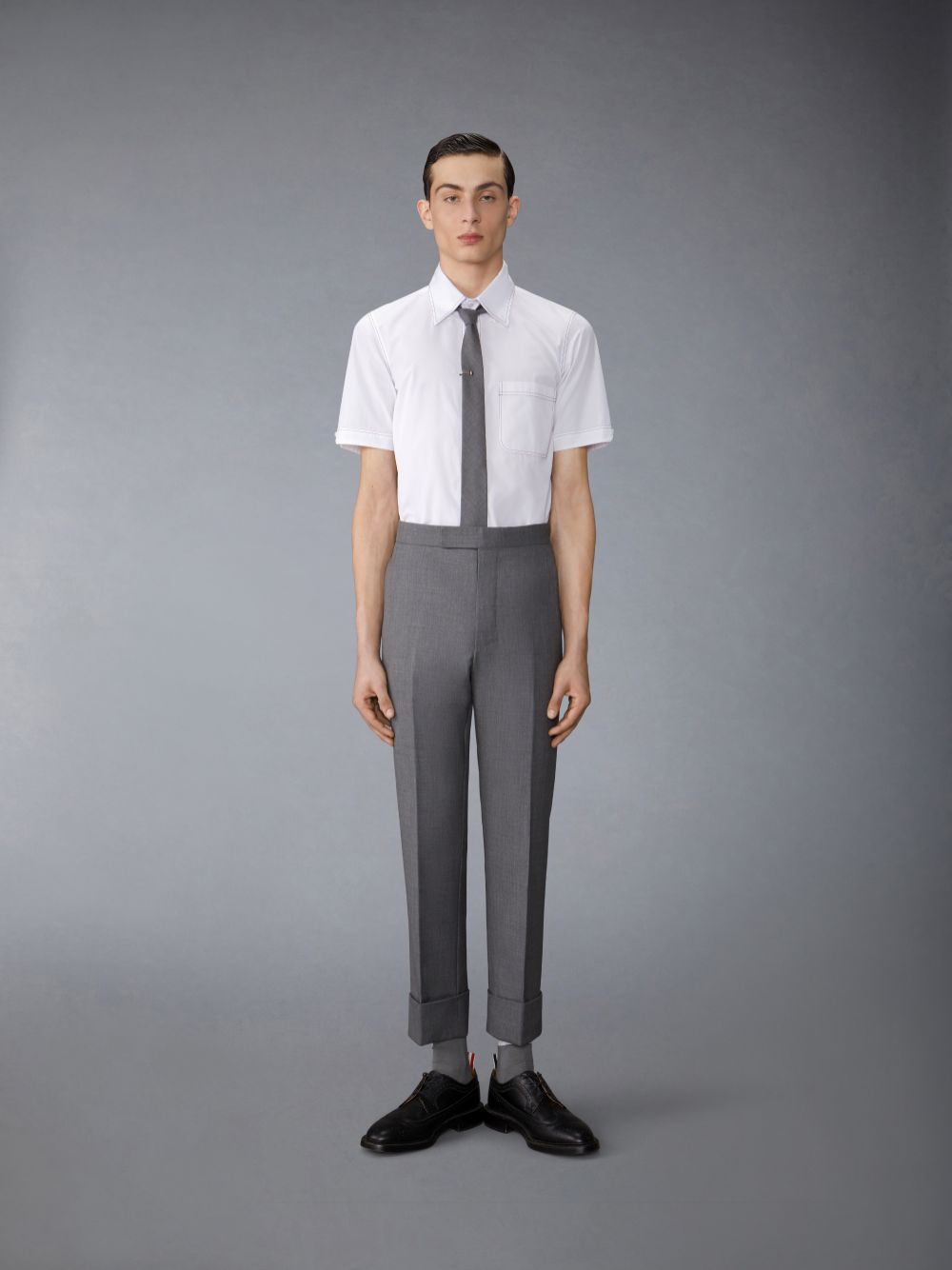 Camisas Thom Browne Solid Poplin Twin Needle Contrast Topstitching Hombre Blancas | NOG34H96754