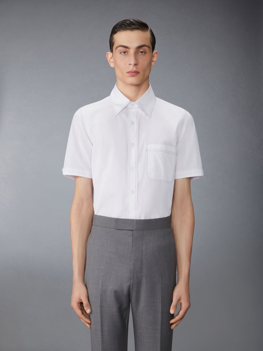 Camisas Thom Browne Solid Poplin Twin Needle Contrast Topstitching Hombre Blancas | NOG34H96754