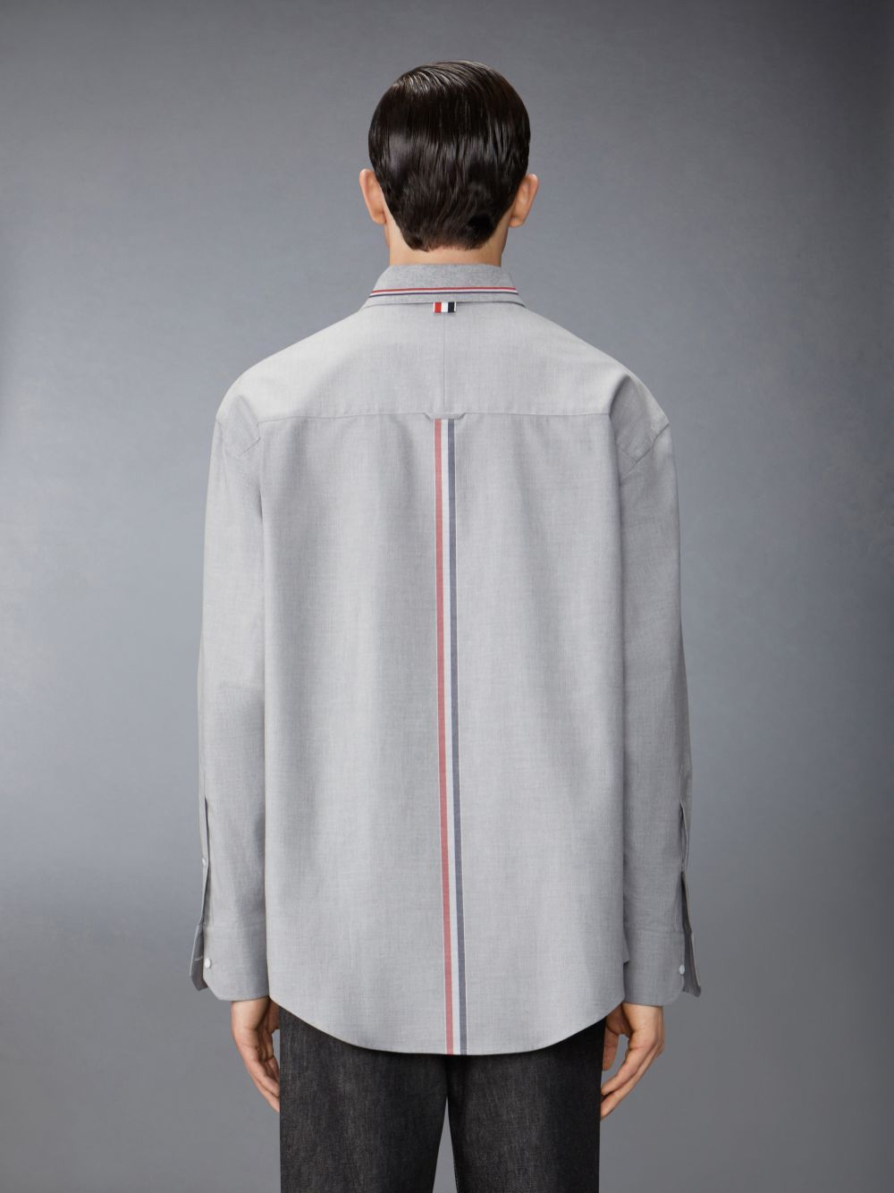 Camisas Thom Browne Stripe Cotton Flannel Oversized Hombre Gris | DMJ82B54048