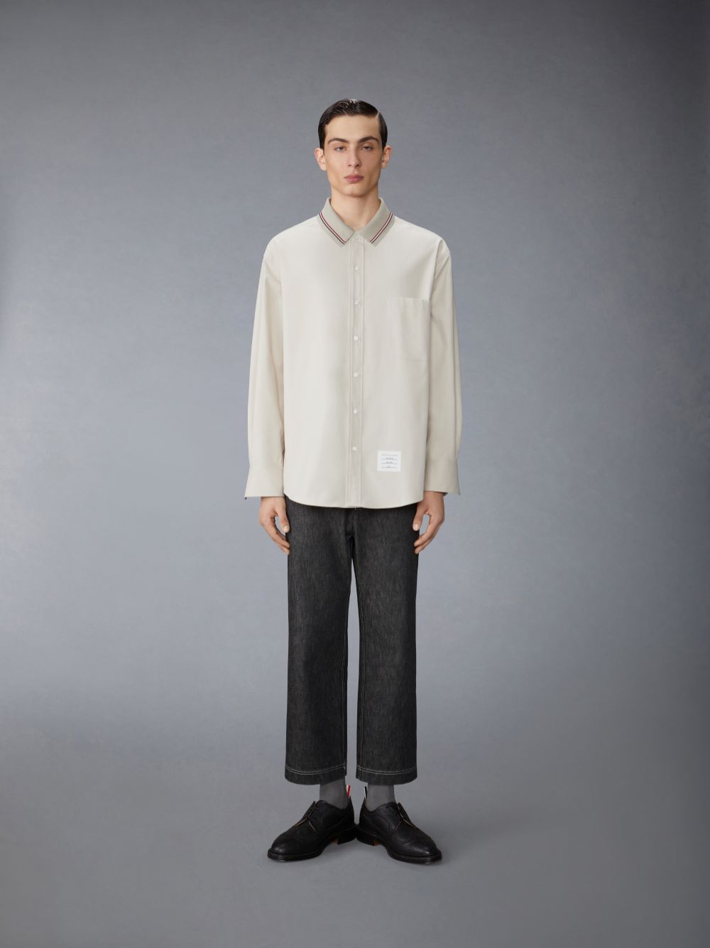 Camisas Thom Browne Stripe Cotton Flannel Oversized Hombre Beige | ZBM99D16030