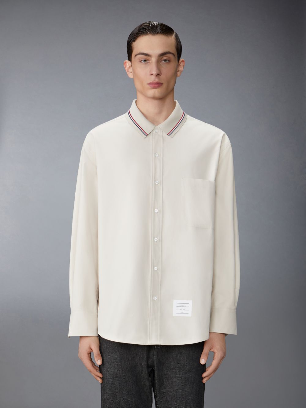 Camisas Thom Browne Stripe Cotton Flannel Oversized Hombre Beige | ZBM99D16030