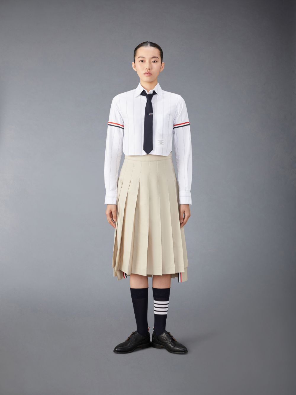 Camisas Thom Browne Stripe Oxford Armband Cropped Mujer Blancas | FQC69X19367