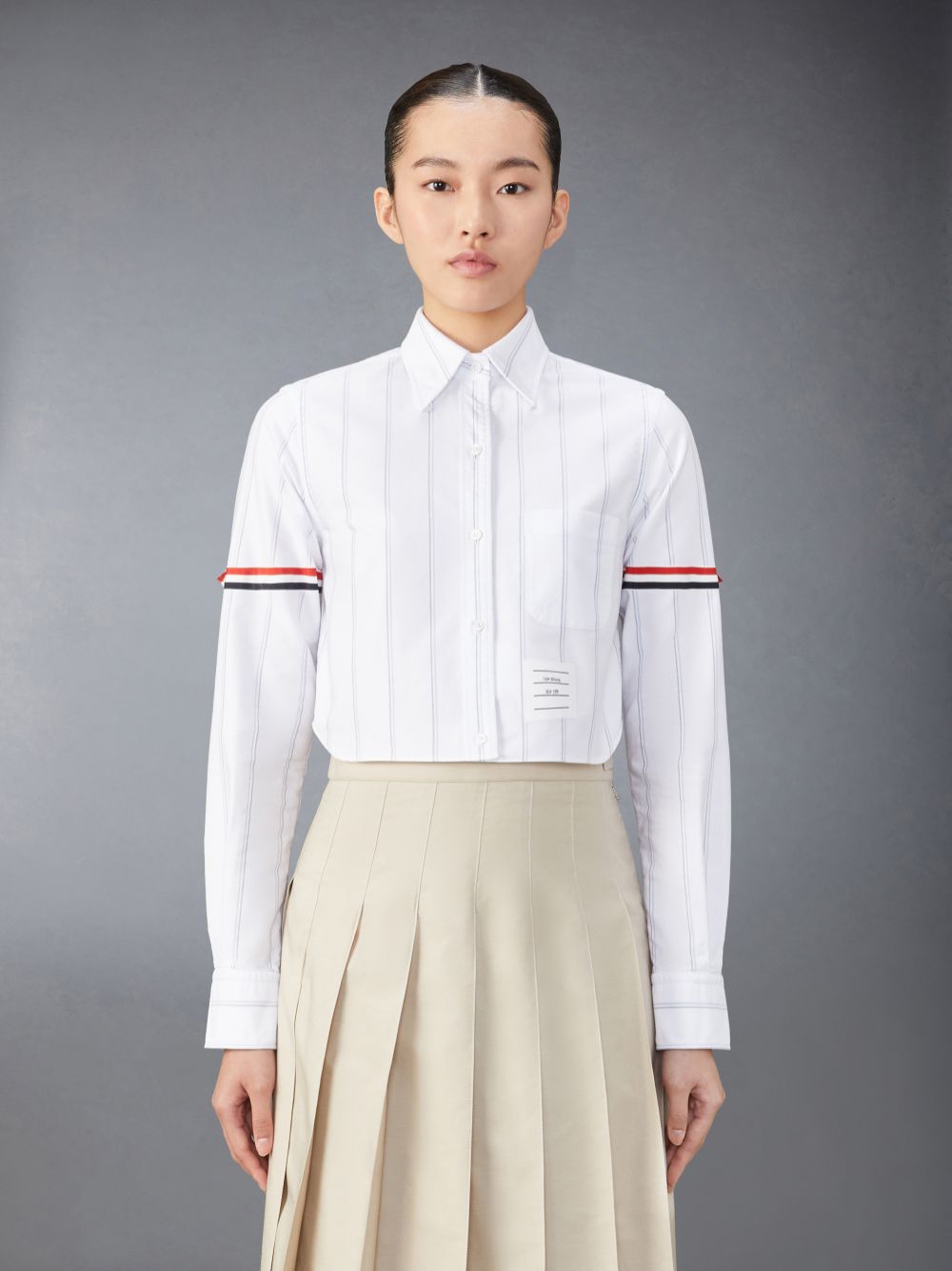 Camisas Thom Browne Stripe Oxford Armband Cropped Mujer Blancas | FQC69X19367