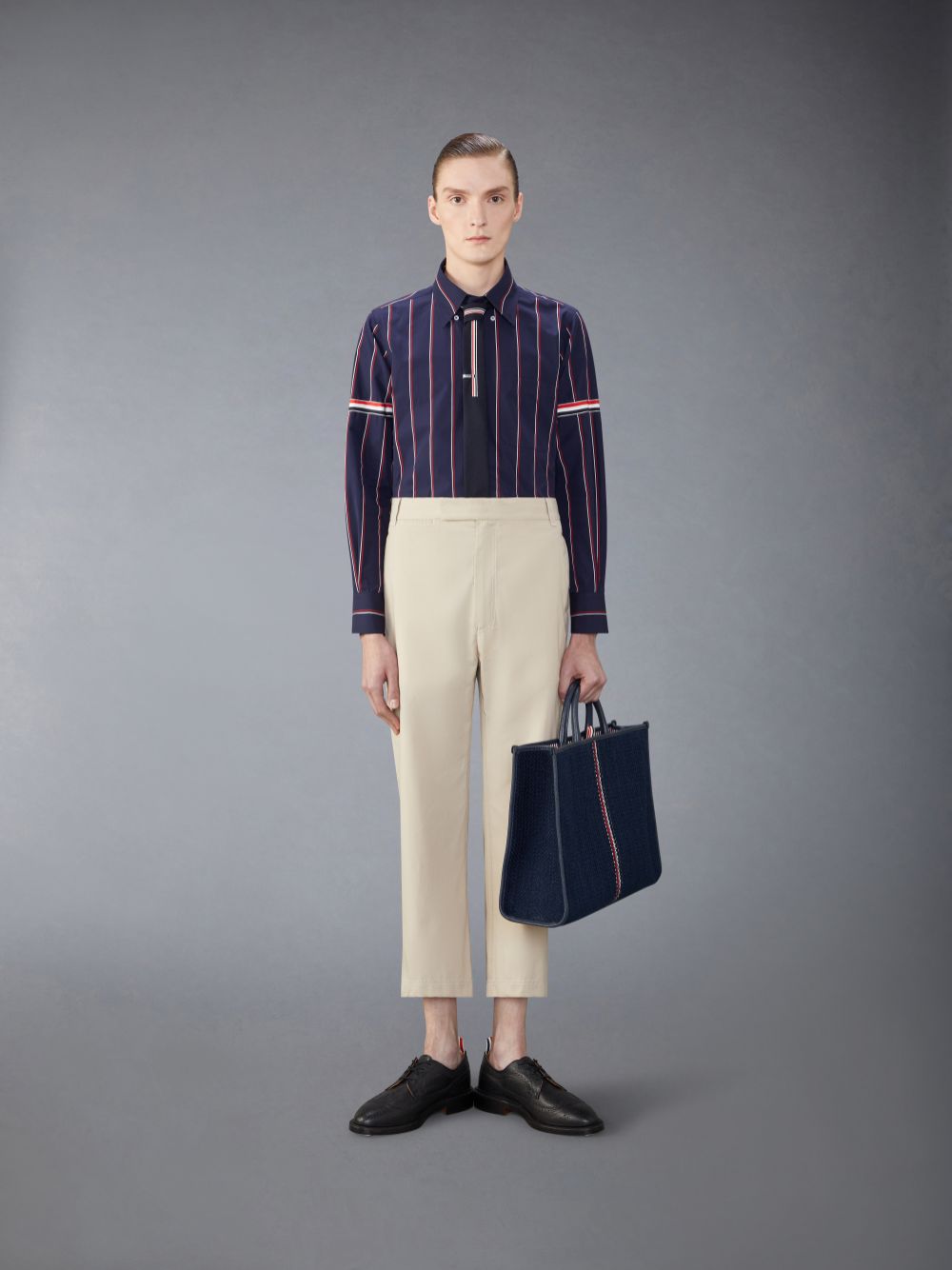 Camisas Thom Browne Stripe Poplin Armband Hombre Azules | QYJ36I45337