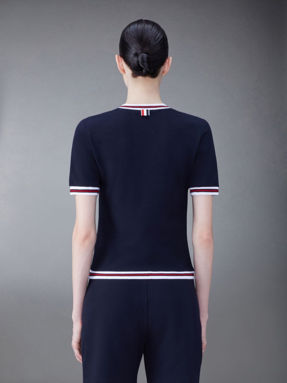 Camiseta Thom Browne Classic Pique Stripe Short Sleeve V-Neck Mujer Azules | ZRB23C39520