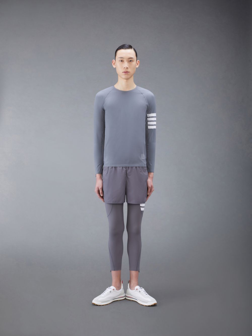 Camiseta Thom Browne Interlock 4-Bar Compression Long Sleeve Hombre Gris | HWL58N94606
