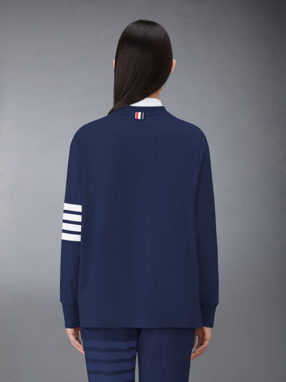 Camiseta Thom Browne Jersey 4-Bar Long Sleeve Rugby Mujer Azules | QCR07C41006