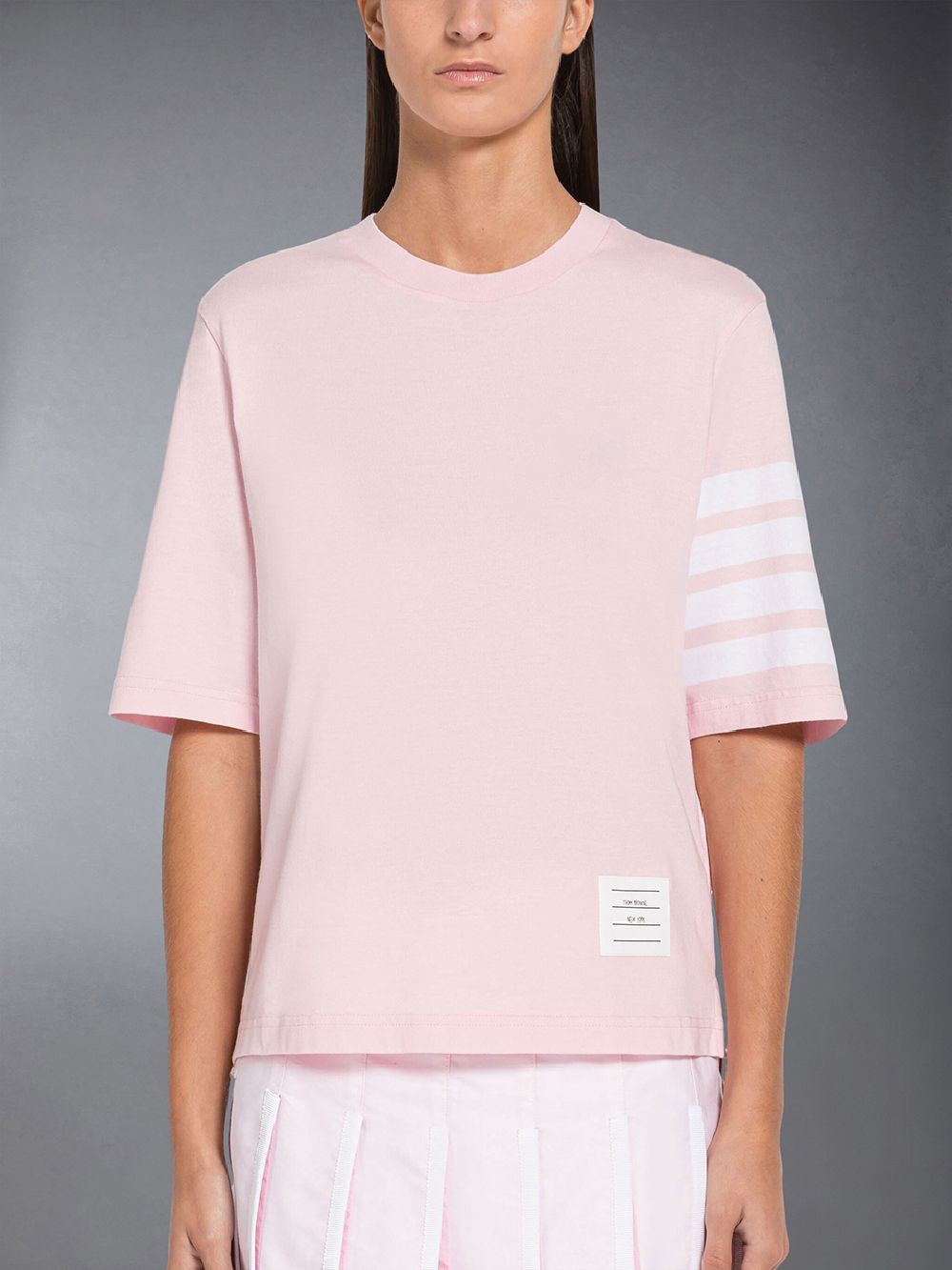 Camiseta Thom Browne Jersey 4-Bar Short Sleeve Mujer Rosas | LZE99R95091