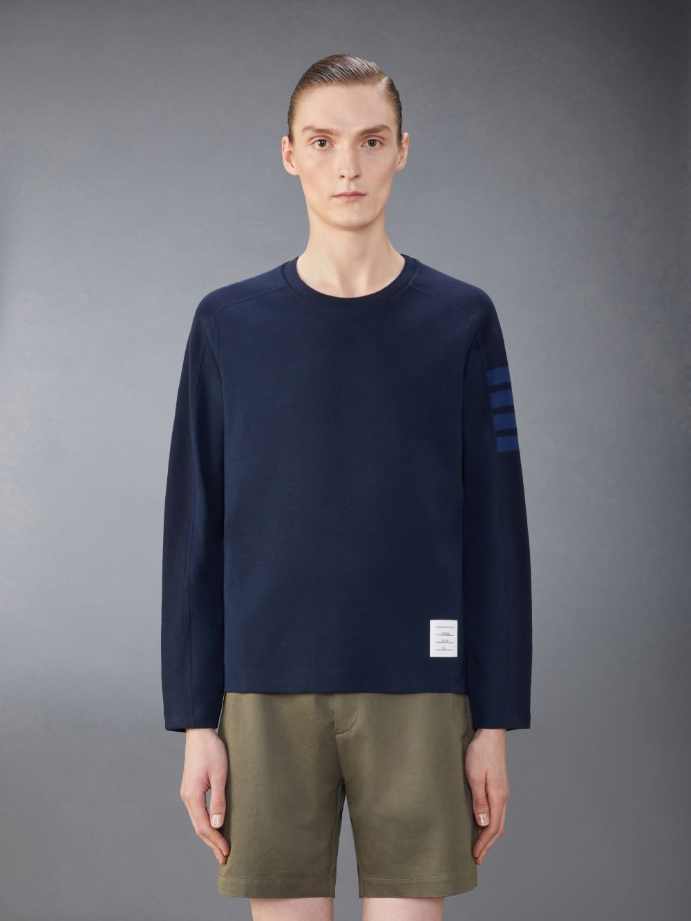 Camiseta Thom Browne Milano Cotton 4-Bar Hombre Azules | JGK29P72025