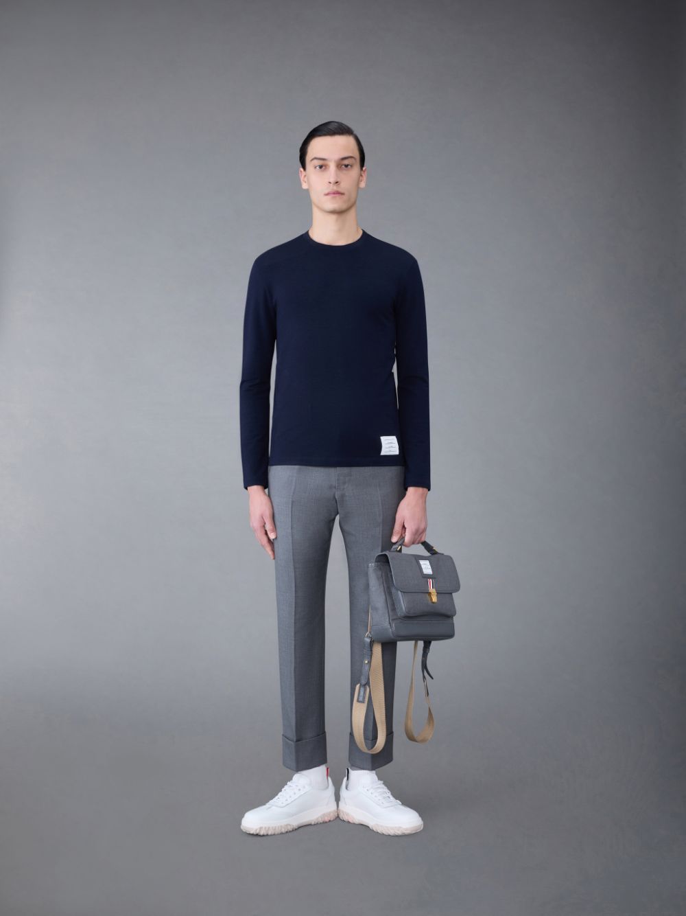 Camiseta Thom Browne Wool Jersey 4-Bar Long Sleeve Hombre Azules | QUZ05N06858