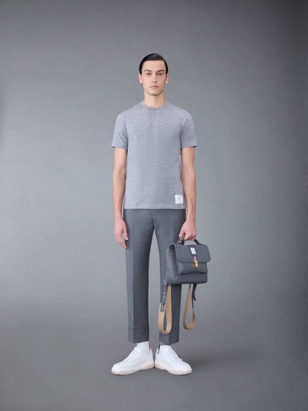 Camiseta Thom Browne Wool Jersey 4-Bar Short Sleeve Hombre Gris | BAX36O51314