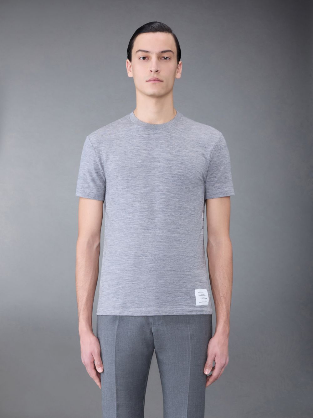 Camiseta Thom Browne Wool Jersey 4-Bar Short Sleeve Hombre Gris | BAX36O51314