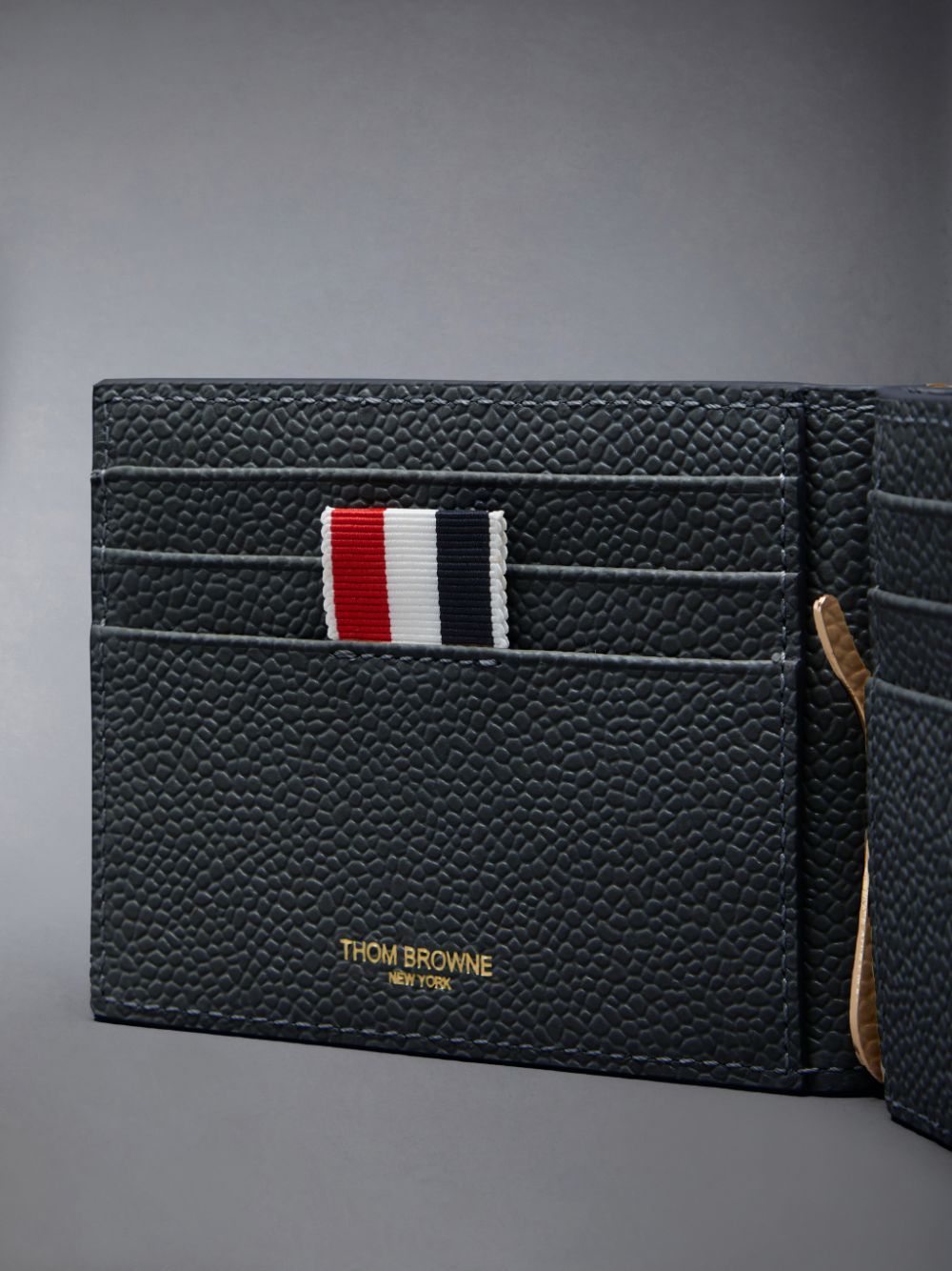 Carteras Thom Browne Pebble Grain Leather Money Clip Hombre Gris | ESV51K57244