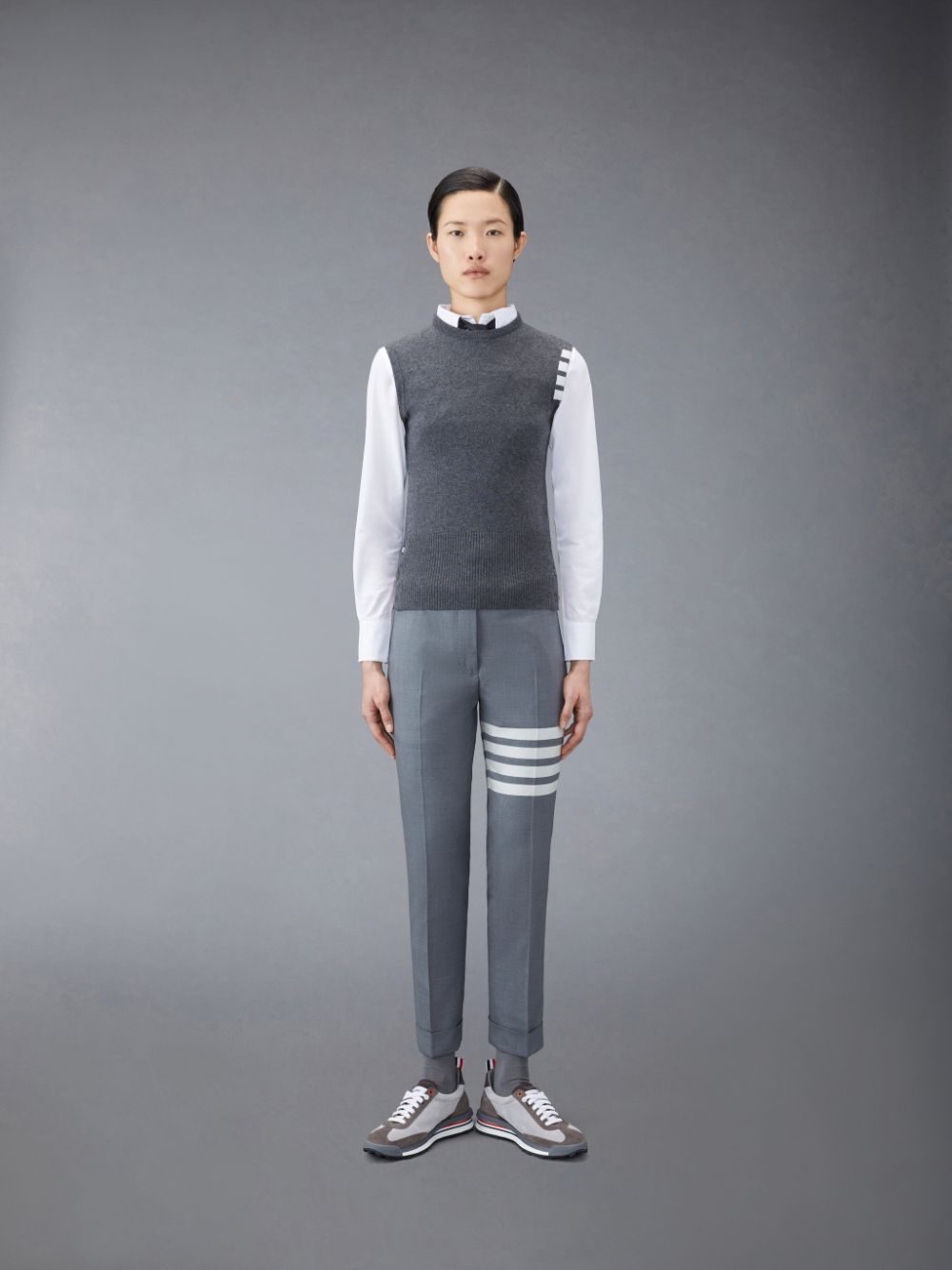 Chaleco Thom Browne Cashmere 4-Bar Classic Shell Top Mujer Gris | UXE72X34263