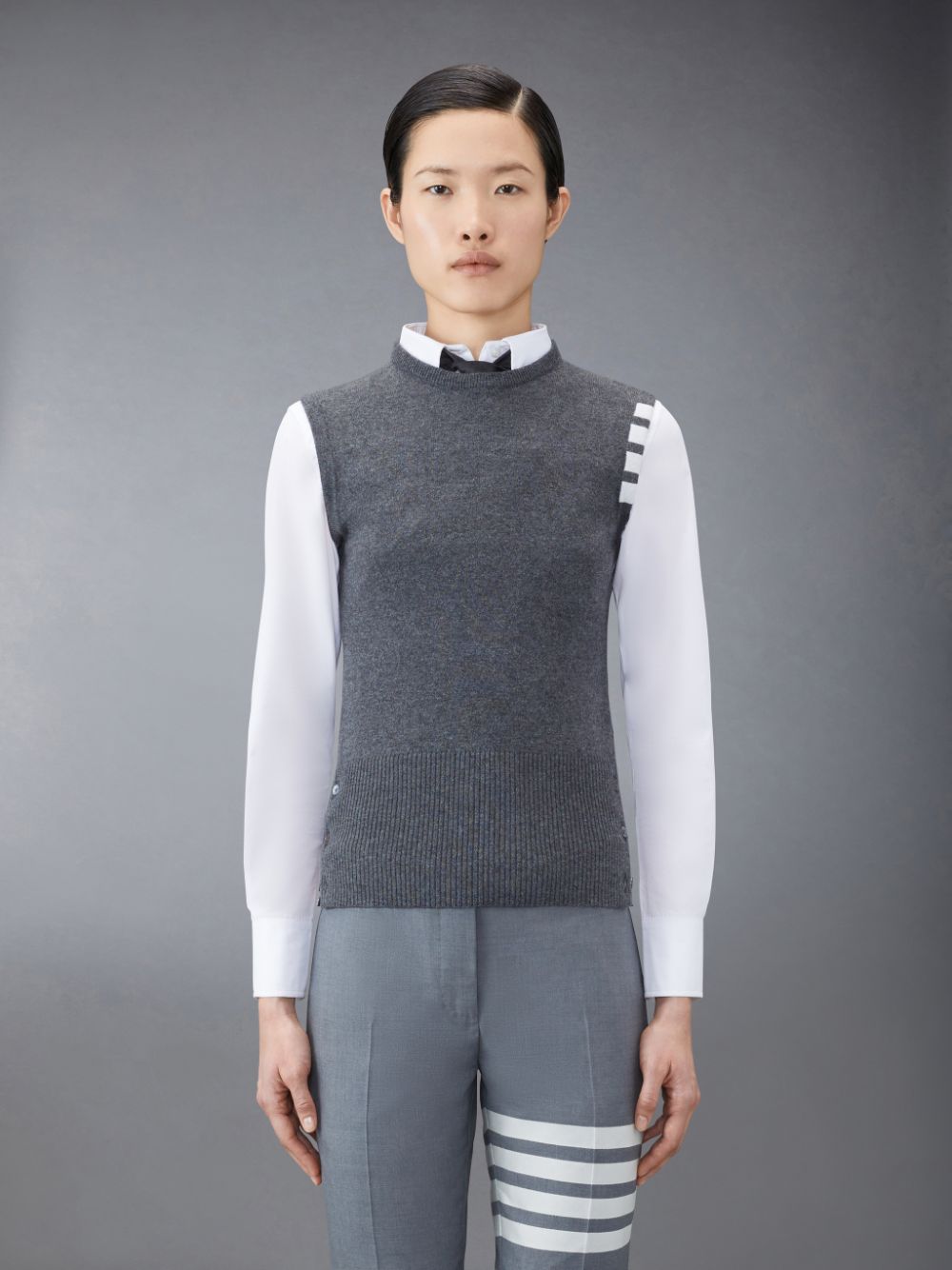 Chaleco Thom Browne Cashmere 4-Bar Classic Shell Top Mujer Gris | UXE72X34263