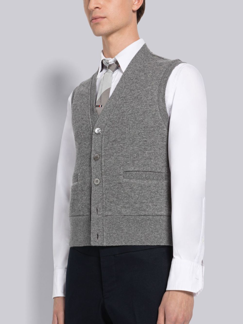 Chaleco Thom Browne Cashmere Waffle Cardigan Hombre Gris | ANT00D71027