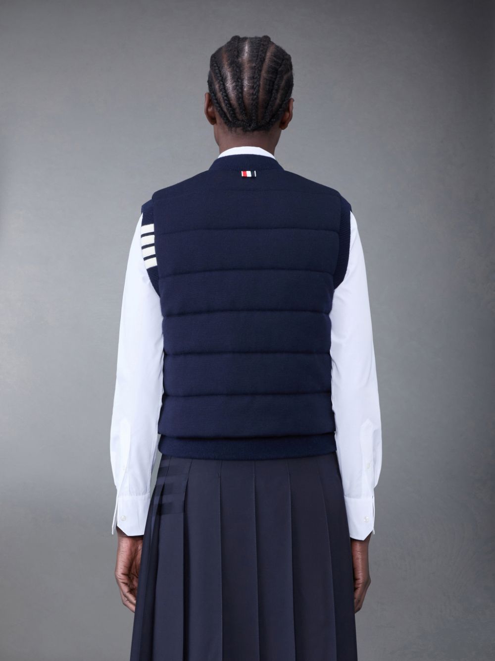 Chaleco Thom Browne FINE MERINO AND JERSEY PADDED REVERSIBLE 4-BAR Mujer Azules | GEL01H47364