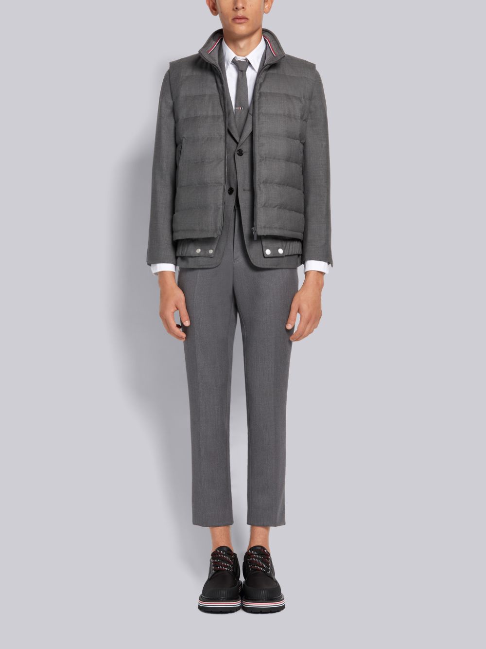 Chaleco Thom Browne Medium Down Filled Super 120s Twill Ski Hombre Gris | ZJJ80U06842