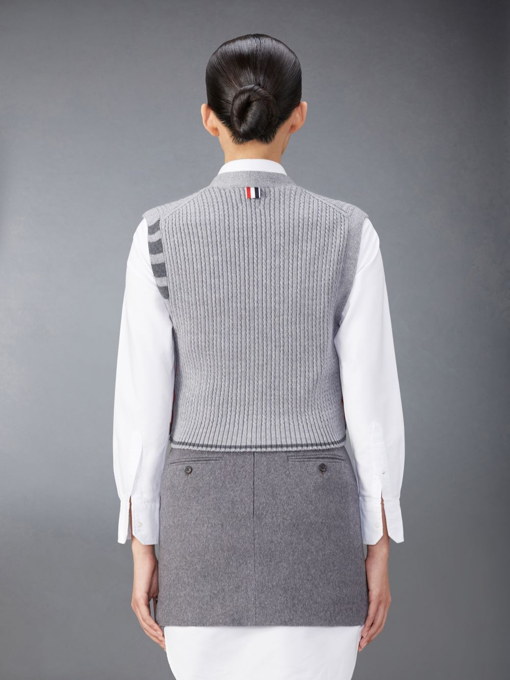 Chaleco Thom Browne Merino Wool 4-Bar Cropped Cable Cardigan Mujer Gris | CDX30R11610