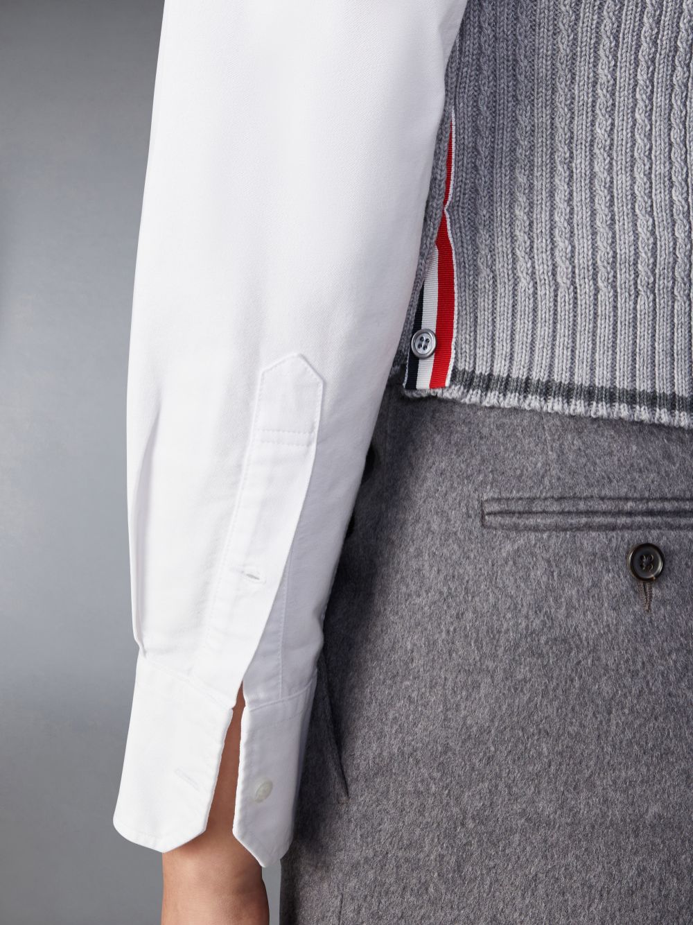 Chaleco Thom Browne Merino Wool 4-Bar Cropped Cable Cardigan Mujer Gris | CDX30R11610