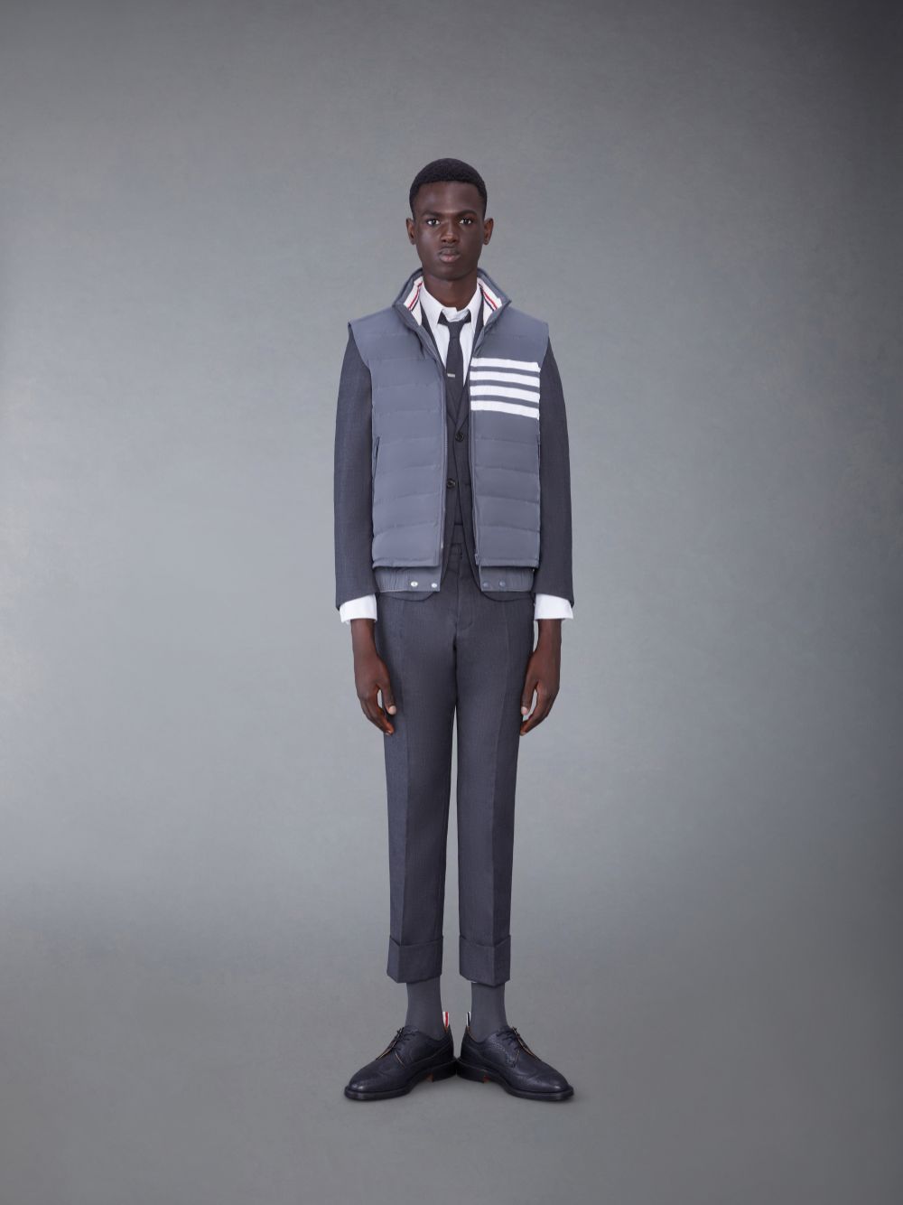 Chaleco Thom Browne Poly Twill 4-Bar Down Ski Hombre Gris | XOM12B72183