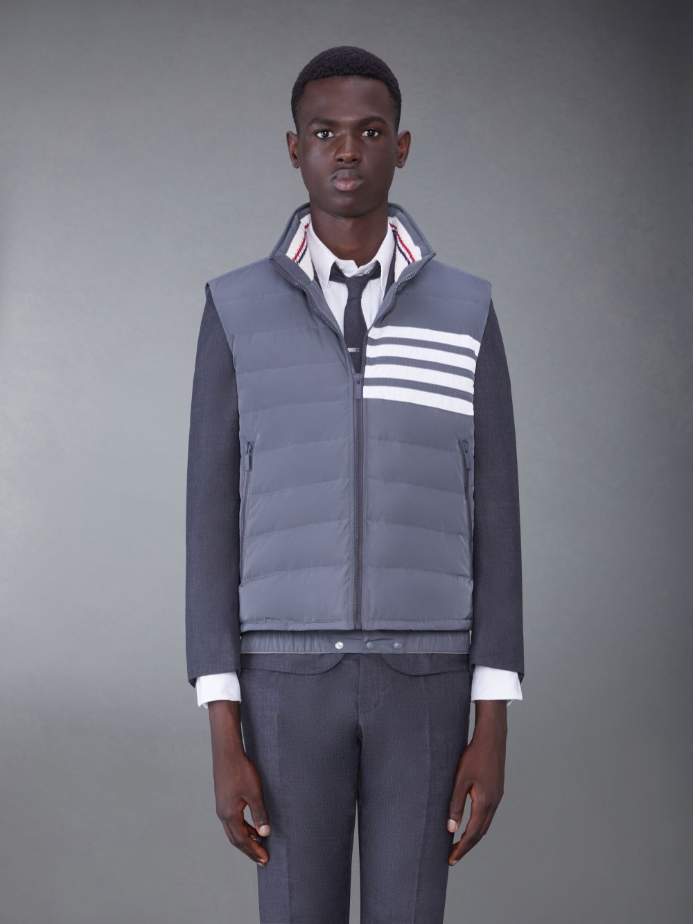 Chaleco Thom Browne Poly Twill 4-Bar Down Ski Hombre Gris | XOM12B72183
